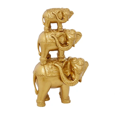 17" Gold Glam Stacked Elephant Sculpture