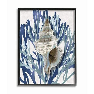 Stupell Industries Blue Coral & Shell Wall Art in Black Frame