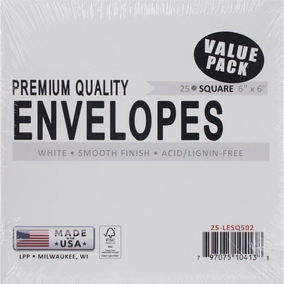 Leader Paper Products 6" x 6" White Envelopes, 25ct.