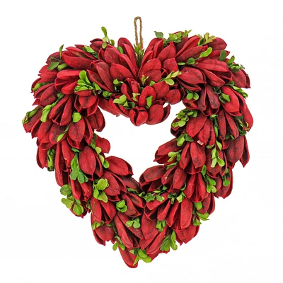 12" Artificial Valentine's Red Leaves Floral Heart Wreath