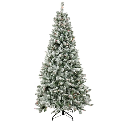 6.5ft. Pre-Lit Snowy Mixed Pine Artificial Christmas Tree, Multicolor Lights