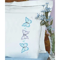 Jack Dempsey Brilliant Butterflies Stamped Pillowcases with White Lace Edge Set