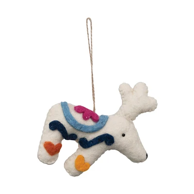 Hello Honey® 5" Multicolor Wool Felt Reindeer Ornament with Applique