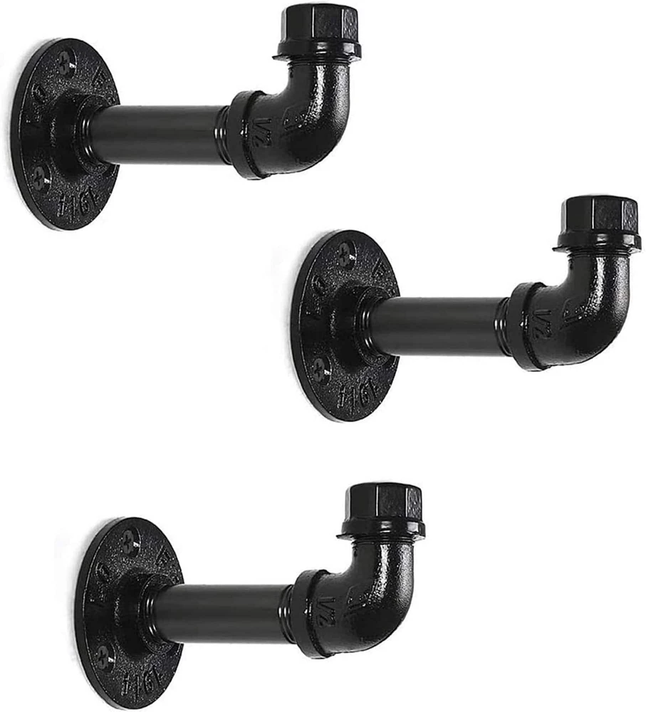 NEX™ Black Industrial Iron Pipe Wall Hooks, 3ct.