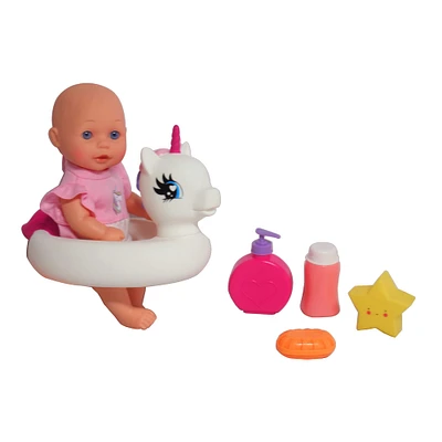 Gi-Go 12" Bath Time Baby Doll With Unicorn Floatie