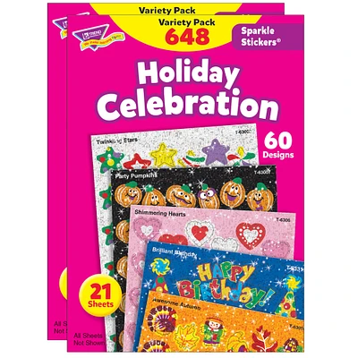 Trend Enterprises® Sparkle Stickers® Holiday Celebration Variety Pack, 2 Packs of 648ct.