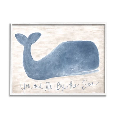 Stupell Industries You Me By Sea Quote Nautical Traditional Blue Whale in Frame Wall Art