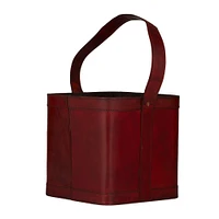 9" Red Leather 4-Bottle Wine Holder with Carrying Handle