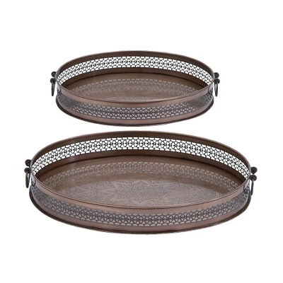 Brown Metal Traditional Tray Set