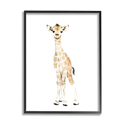 Stupell Industries Baby Giraffe Watercolor Portrait Children's Nursery Safari Animal Framed Wall Art