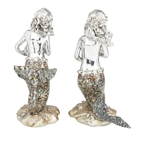 Set of 2 Silver Polystone Coastal Sculptures, 11" x 4" x 6"