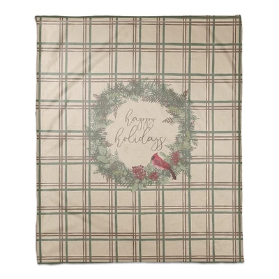 Happy Holidays Plaid Coral Fleece Blanket