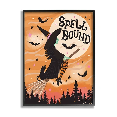 Stupell Industries Spell Bound Witch Flying Moonlit Sky Framed Giclée Wall Art