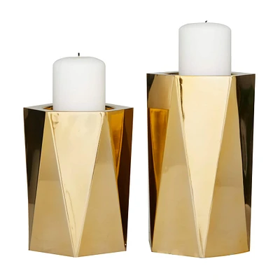 Gold Stainless Steel Glam Candle Holder, Set of 2" 10", 8"