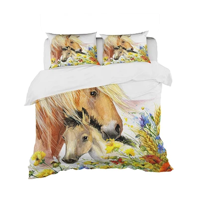 Designart 'Horse and Foal with Meadow - Modern kids Duvet Cover Set