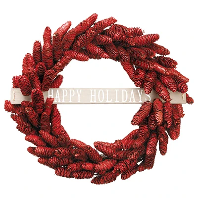 22" Red Pinecone Happy Holidays Wreath
