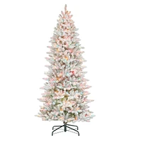 7.5ft Pre-Lit White Slim Fraser Fir Flocked Artificial Christmas Tree, Multicolor Lights