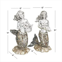 Set of 2 Silver Polystone Coastal Sculptures, 11" x 4" x 6"