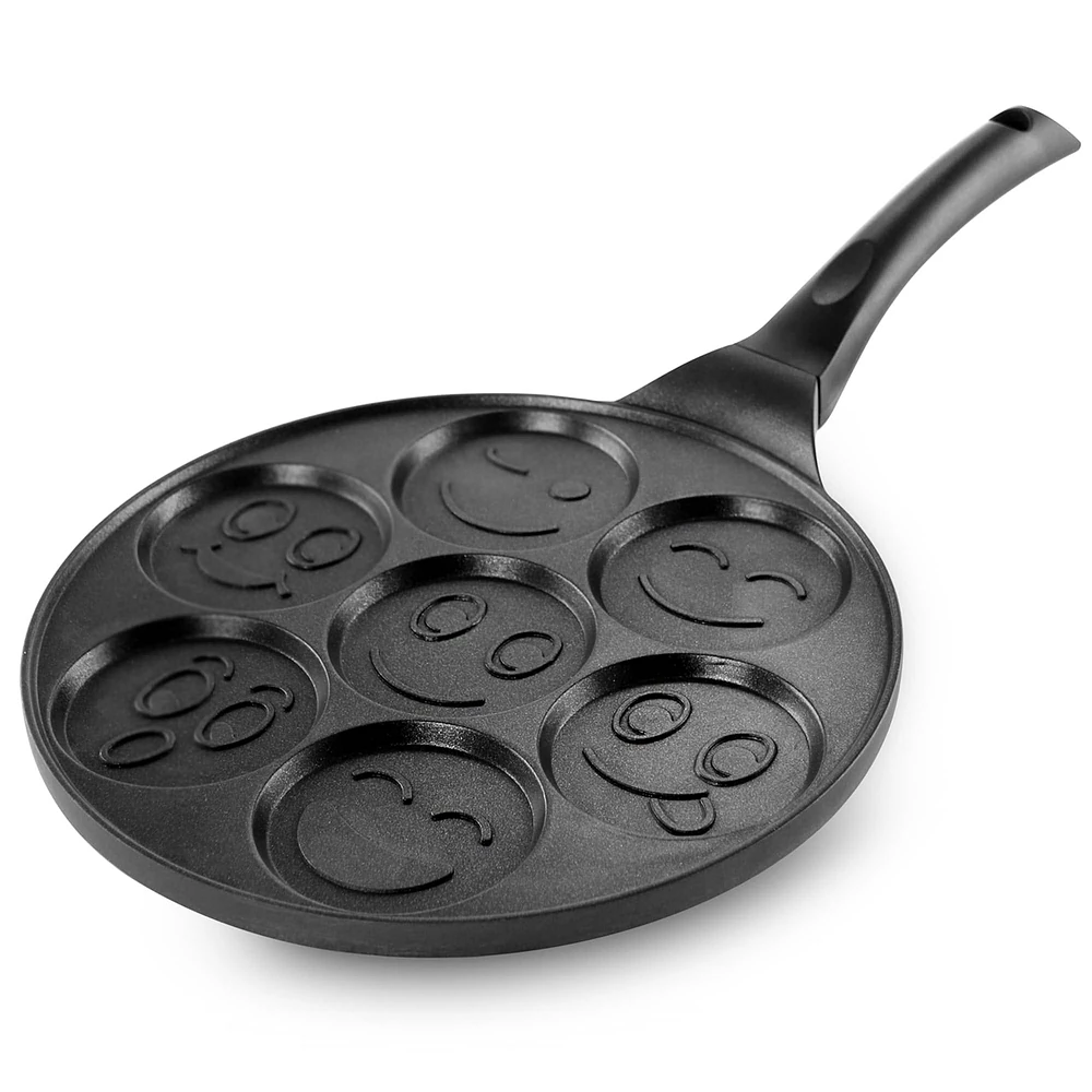 MegaChef 10.5" Happy Face Emoji Aluminum Nonstick Pancake Maker Pan with Cool Touch Handle