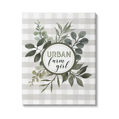 Stupell Industries Urban Farm Girl Phrase Botanical Branches Soft Plaid Canvas Wall Art