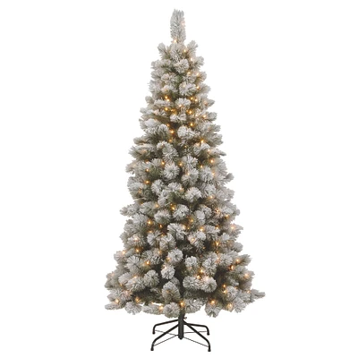 7.5ft. Pre-Lit Snowy Bristle Pine Artificial Christmas Tree, Clear Lights