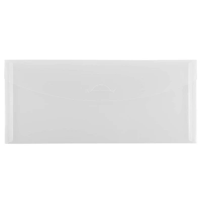 JAM Paper 4.25" x 9.75" Clear Plastic Tuck Flap Closure Envelopes, 12ct.