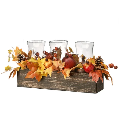 24" Maple Leaves Candleholder Centerpiece with Pomegranates