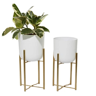CosmoLiving by Cosmopolitan Set of 2 White Metal Contemporary Planter, 20", 22"
