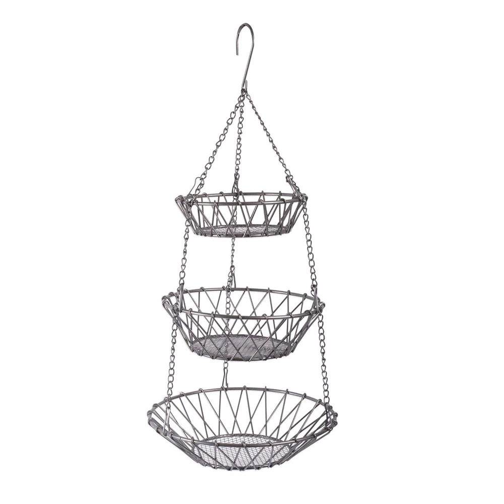 DII® Satin Nickel 3-Tier Hanging Fruit Basket