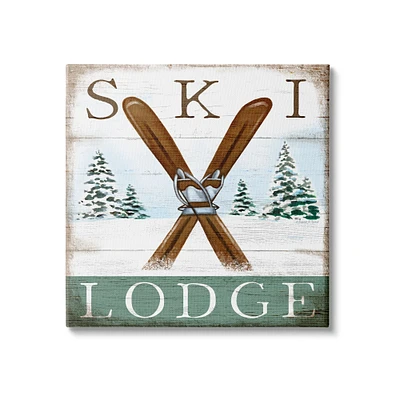 Stupell Industries Ski Lodge Rustic Cabin Sign Snowy Tree Forest Canvas Wall Art