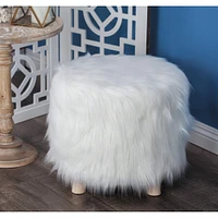 19" White Faux Fur Contemporary Stool