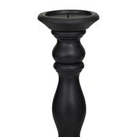 Black Wood Turned Style Pillar Candle Holder Set