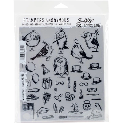 Stampers Anonymous Tim Holtz® Mini Bird Crazy & Things Cling Stamp Set
