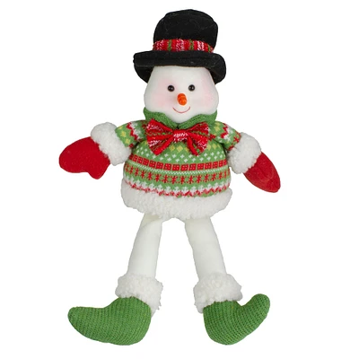 18" Red & Green Sitting Smiling Snowman Christmas Figure