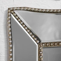Head West Champagne Silver 24" x 36" Beaded Glass Scalloped Beveled Accent Vanity Mirror
