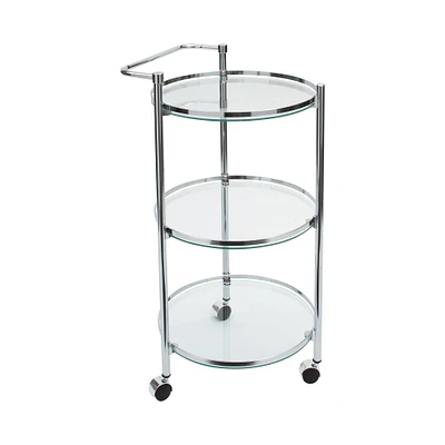 Organize It All Chrome 3-Tier Circular Tempered Glass Rolling Serving Cart