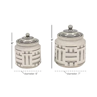 Beige & Gray Ceramic Decorative Jar Set