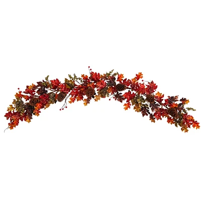 6ft. Autumn Maple Leaves, Berry & Pinecones Fall Garland