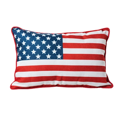 Glitzhome® 18" Americana Flag Faux Burlap Pillow