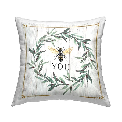 Stupell Industries Bee You Quote Farm Floral Insect Pun Throw Pillow 18" x 18"