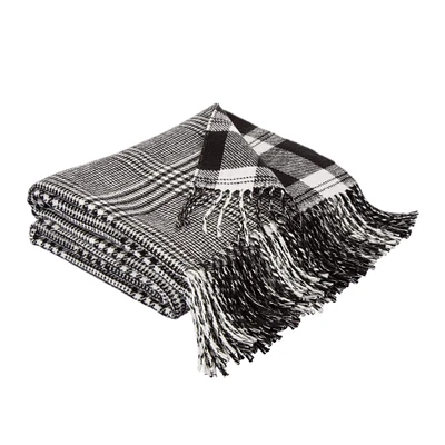 Glitzhome® Black & White Plaid Reversible Throw Blanket