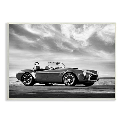 Stupell Industries Vintage Sports Convertible Car Beach Photography Black White Wall Plaque