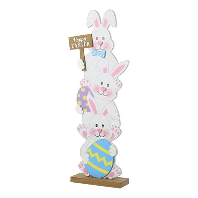 Glitzhome® 30.75" Easter Stacked Bunny Wooden Porch Décor