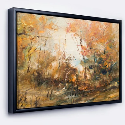 Designart - Forest in Autumn Oil Painting - Landscape Painting Canvas Print in Black Frame