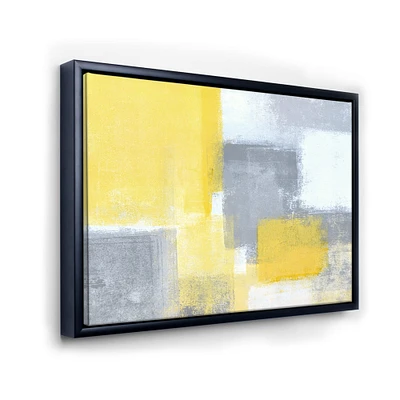 Designart - Grey and Yellow Blue Abstract XXI - Modern Framed Canvas Wall Art Print