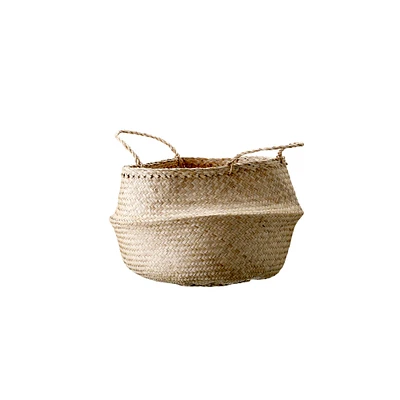 Large Beige Collapsible Seagrass Basket with Handles