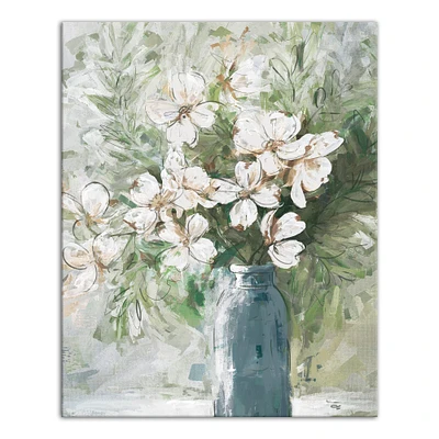 Dogwoods in Blue Vase Canvas Wall Art