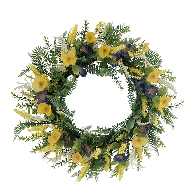 6 Pack: 30" Yellow & Purple Poppy & Fern Floral Spring Wreath