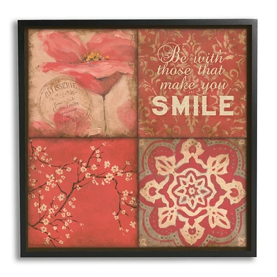 Stupell Industries Make You Smile Phrase Vintage Red Parisian Patterns Framed Wall Art