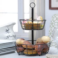 SunnyPoint Black 2 Tier Countertop Fruit Basket Stand